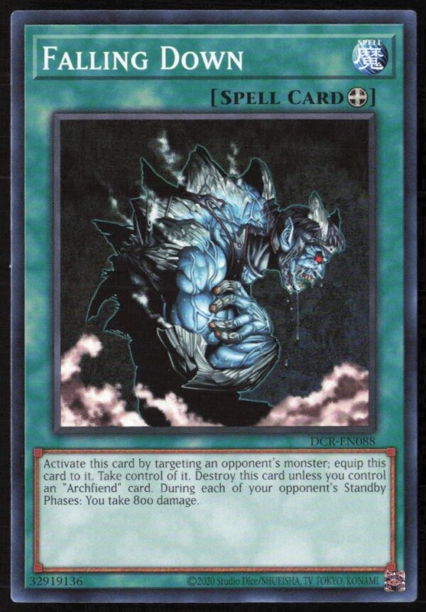 Yu-Gi-Oh! 25th Anniversary Dark Crisis Falling Down card, dynamic anime illustration, collectible.