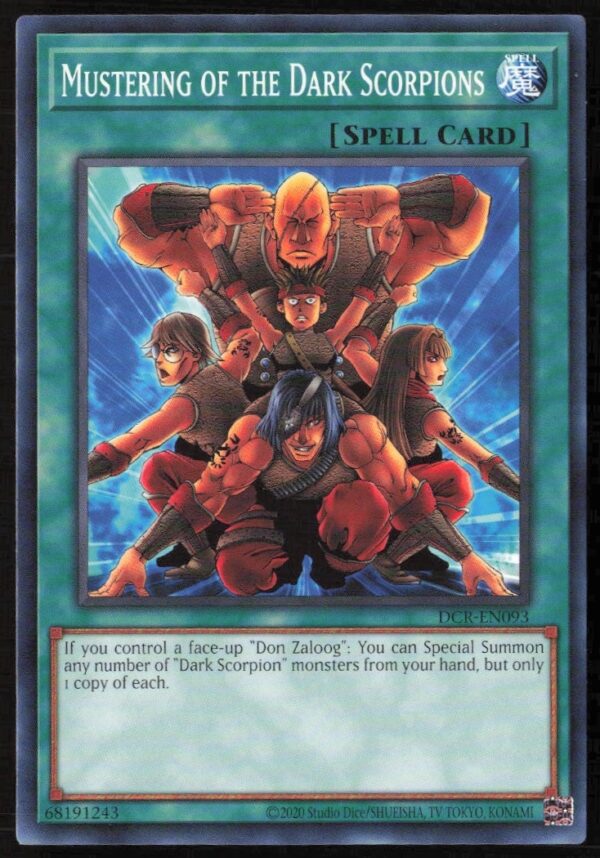 2020 Yu-Gi-Oh! Dark Crisis Mustering of the Scorpions card, 25th Anniversary Edition #DCR-EN093.