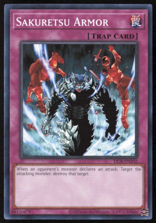 Yu-Gi-Oh! 25th Anniversary Sakuretsu Armor card, Dark Crisis #DCR-EN102, front view.