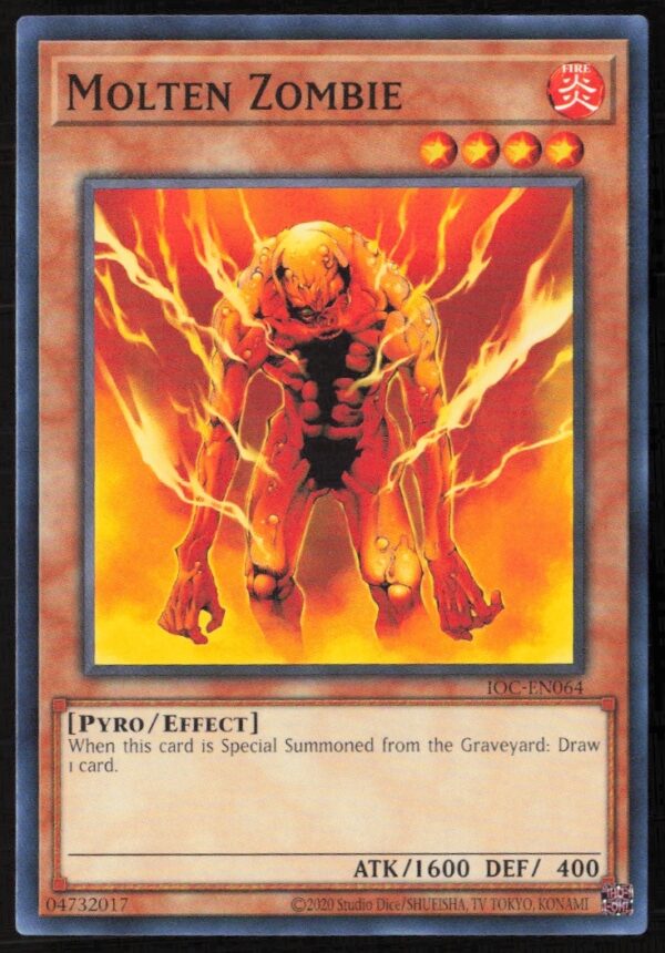 Front view of 2020 Yu-Gi-Oh! 25th Anniversary Molten Zombie card from Invasion of Chaos set.