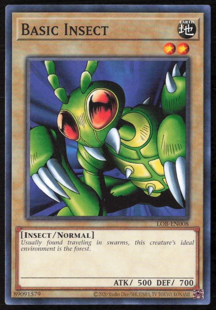 Front view of the Yu-Gi-Oh! 25th Anniversary Basic Insect card with green exoskeleton.