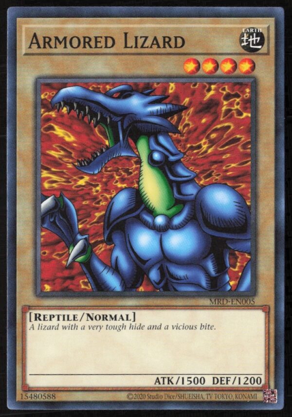 Front view of Yu-Gi-Oh! 2020 Armored Lizard card, 25th Anniversary Edition.