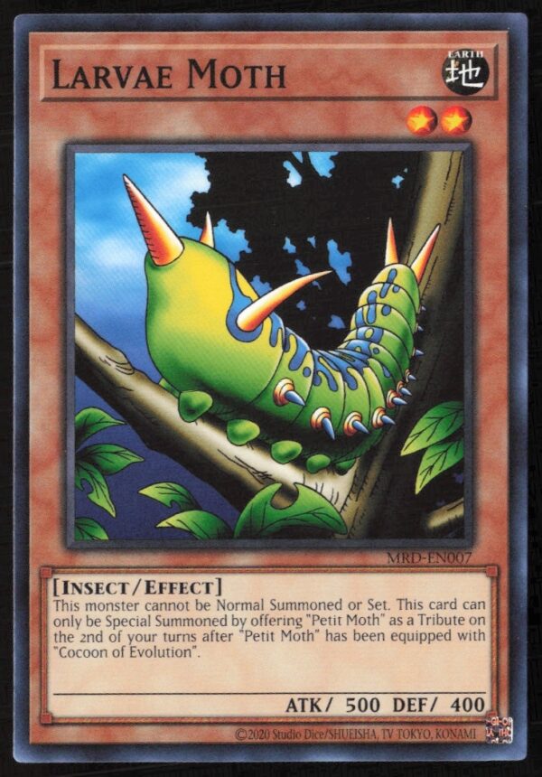 Yu-Gi-Oh! Metal Raiders 25th Anniversary Larvae Moth Card #MRD-EN007 Front View.