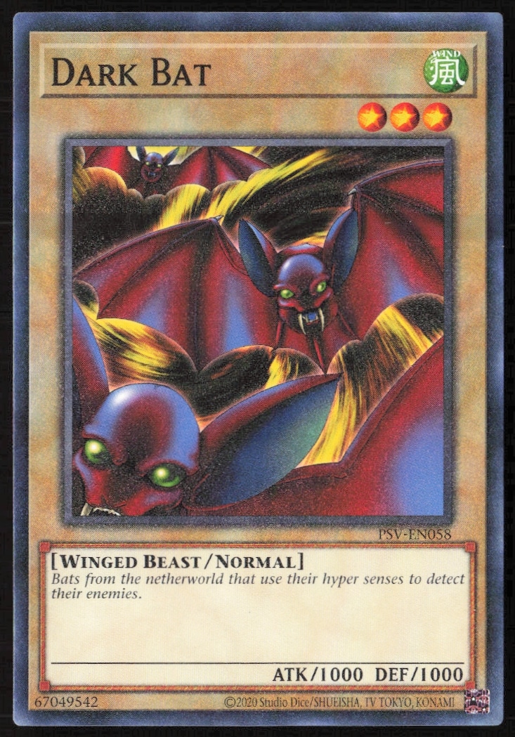 25th-Anniversary Yu-Gi-Oh! Dark Bat Card Front: Collectible Artwork, Pharaohs Servant Edition, 2020.