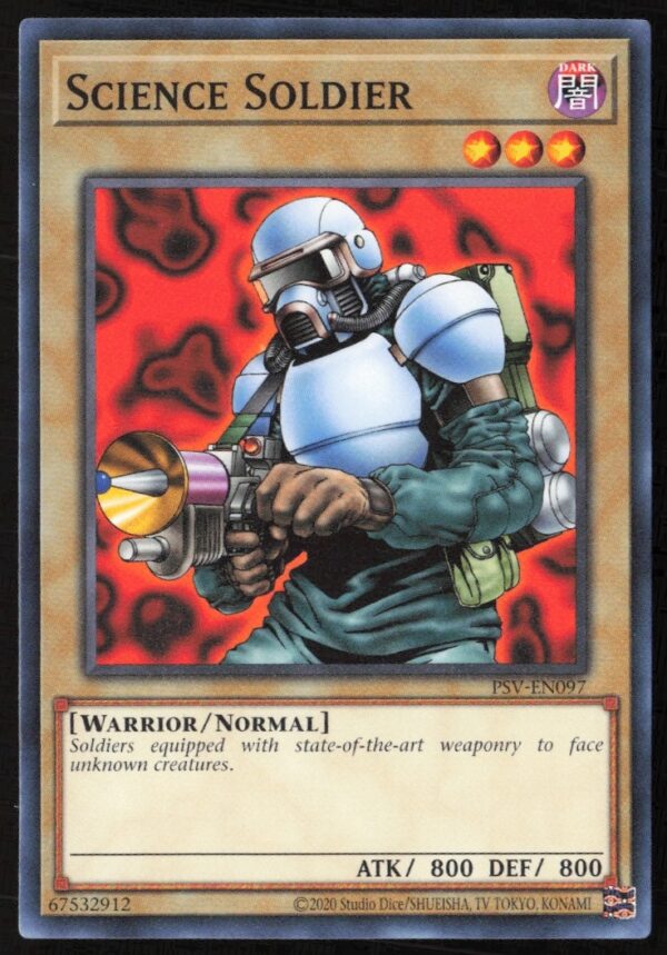 2020 Yu-Gi-Oh! 25th Anniversary Science Soldier card, PSV-EN097, Pharaohs Servant edition.