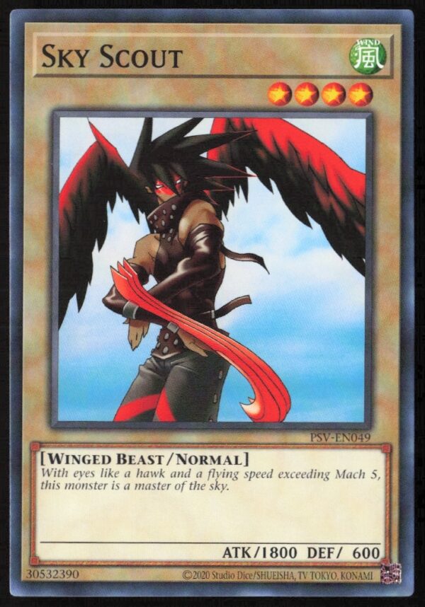 25th Anniversary Yu-Gi-Oh! Sky Scout card featuring dynamic artwork, #PSV-EN049.