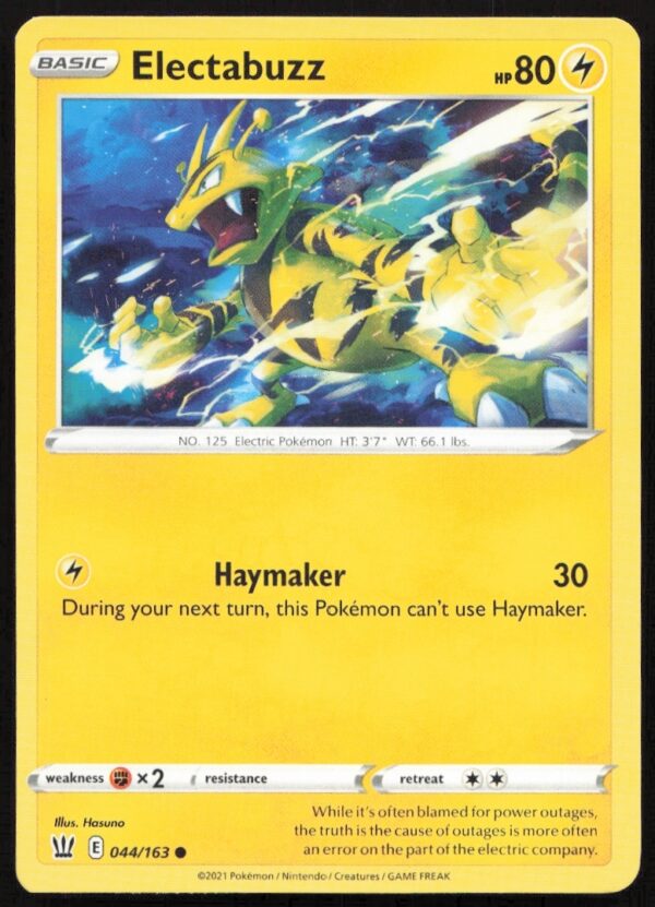 Electabuzz card from 2021 Battle Styles Pokémon series, card #044/163.