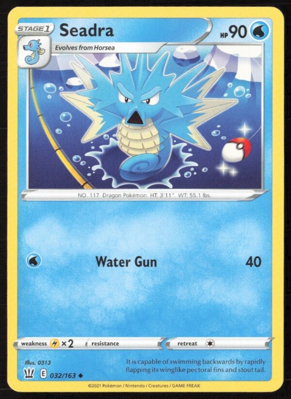 Seadra Pokémon Card 2021: Dynamic Underwater Scene, Battle Styles, Sword & Shield #032/163.