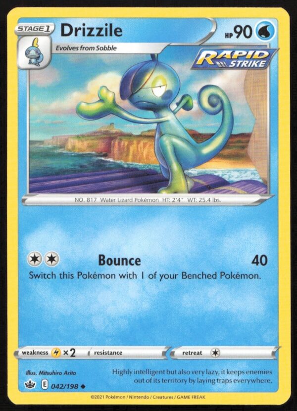 Drizzile Pokémon card from 2021 Chilling Reign set, Water-type, #042/198.