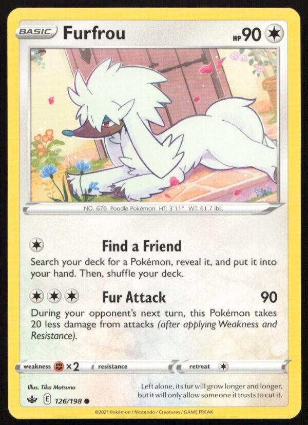 FurFrou Pokémon Card from 2021 Chilling Reign Set, Sword & Shield.