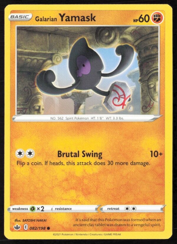 Galarian Yamask Pokémon Card, 2021 Chilling Reign Expansion #082/198, Ghost Type.