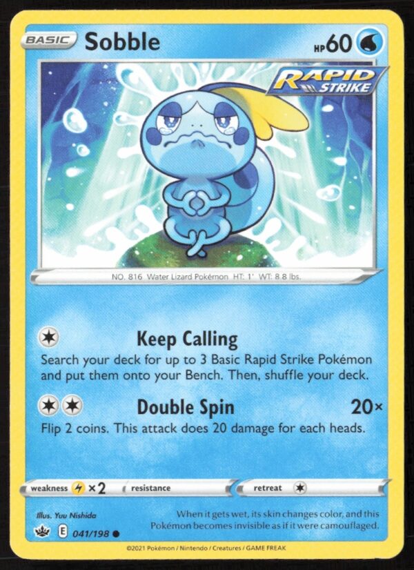 2021 Pokémon Chilling Reign Sobble Card #041/198 – Vibrant Artwork, Water-Type Pokémon