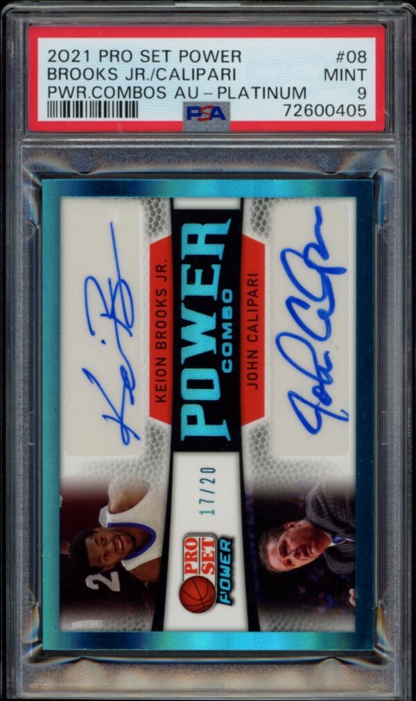 Authenticated 2021 Pro Set Power card featuring Keion Brooks Jr and John Calipari, PSA 9.
