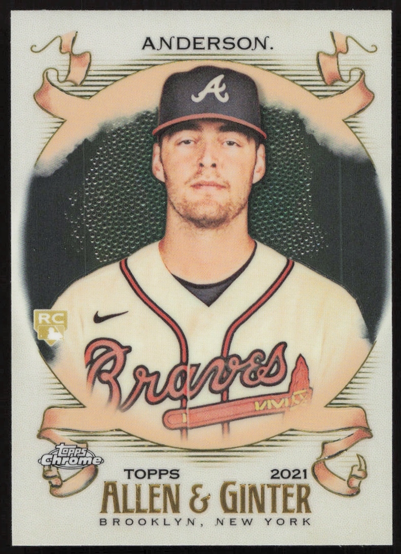 Ian Anderson pitching on 2021 Topps Allen & Ginter Chrome card #149, Braves, glossy finish.