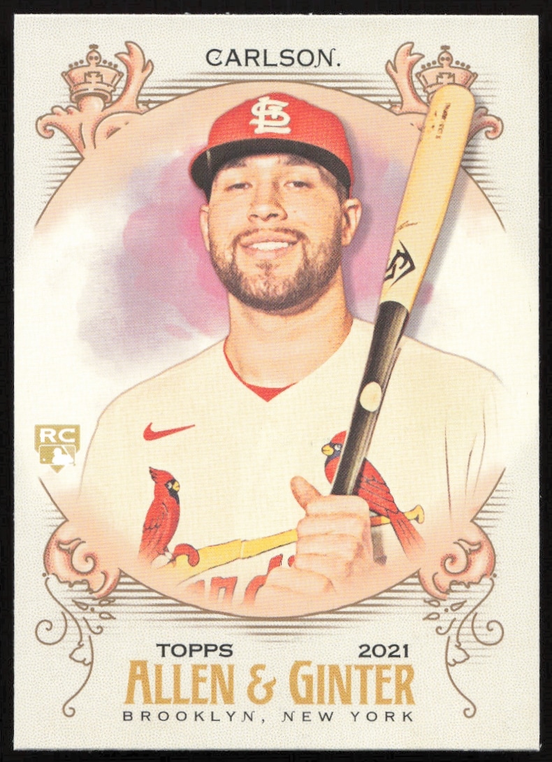 Dylan Carlson 2021 Topps Allen & Ginter baseball card #125, St. Louis Cardinals uniform.