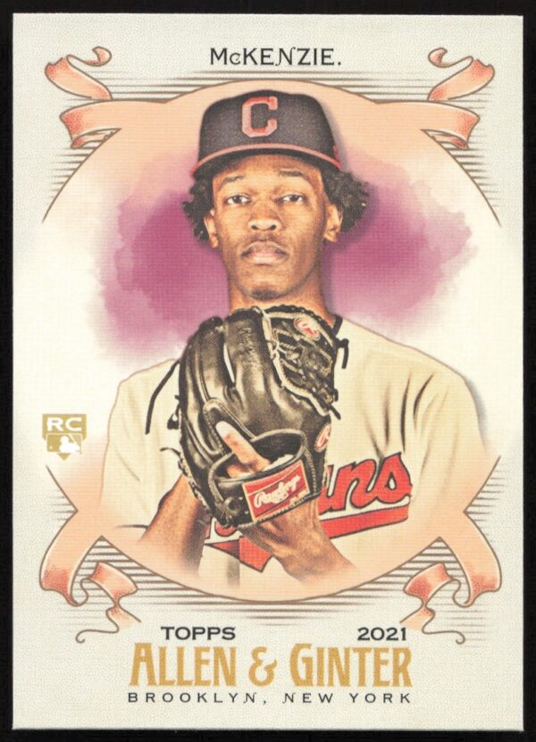 Triston McKenzie 2021 Allen & Ginter card #283 featuring vintage design and Cleveland Guardians uniform.
