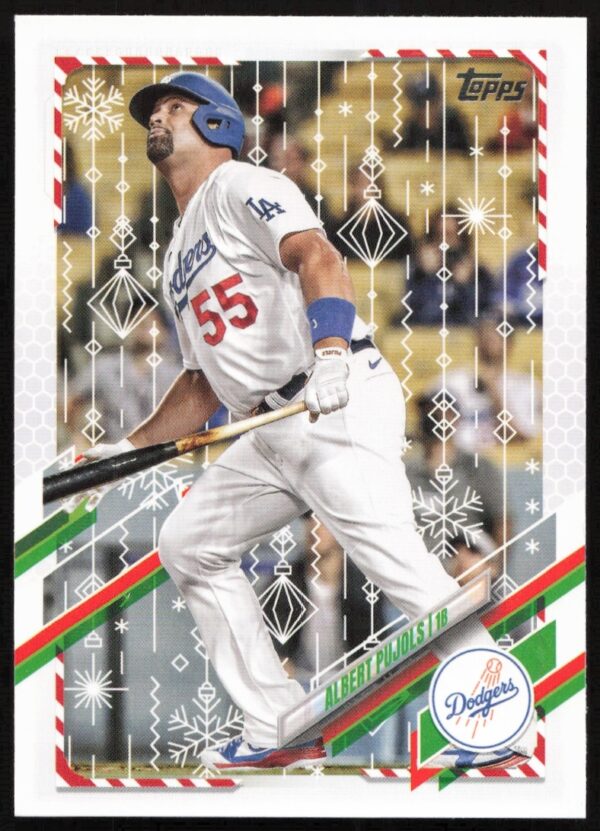 Albert Pujols 2021 Topps Holiday card #HW176, festive baseball design (front view).