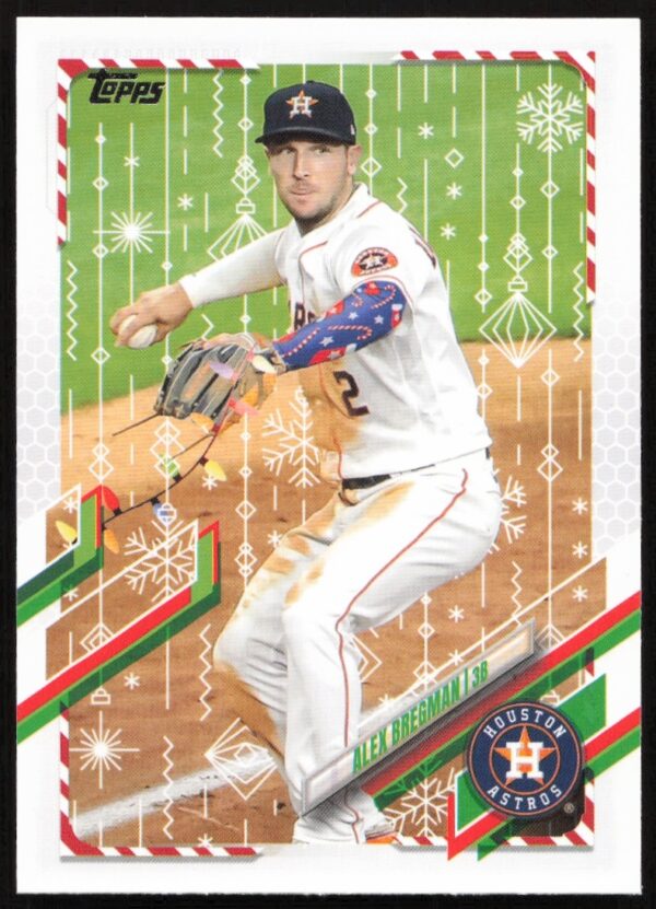 Alex Bregman 2021 Topps Holiday Card #HW195 with Festive Sleeve Design.
