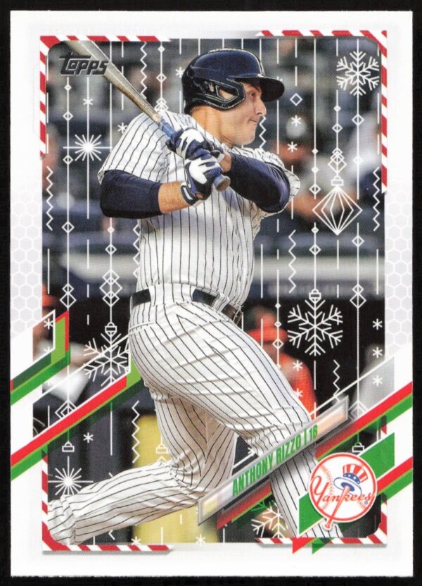 Anthony Rizzo 2021 Topps Holiday card #HW124, front view with festive baseball theme.
