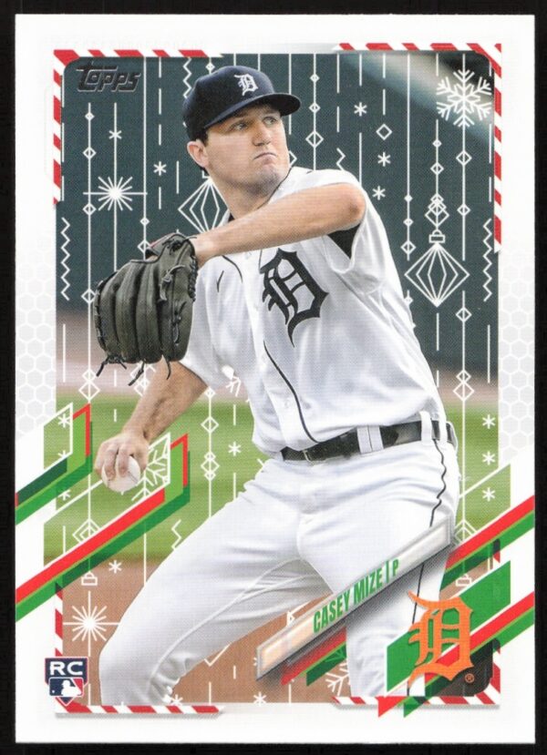 Casey Mize 2021 Topps Holiday Card #HW18 - Festive Baseball Design.