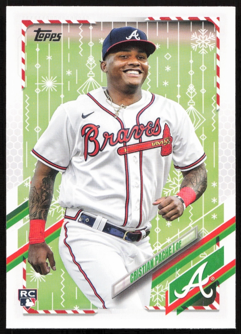 Cristian Pache 2021 Topps Holiday Card #HW20, festive collectible showcasing his athletic outfield action.