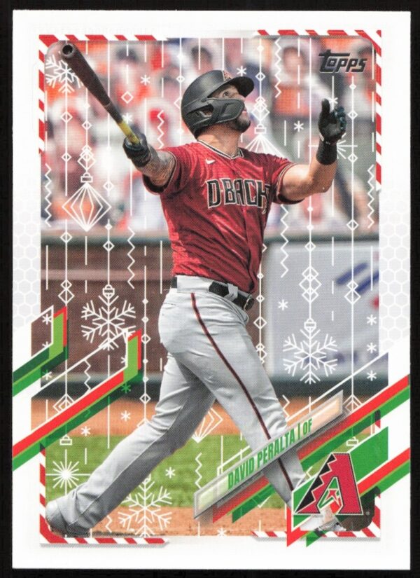 Front of 2021 Topps Holiday Baseball Card featuring Arizona Diamondbacks David Peralta (#HW49).