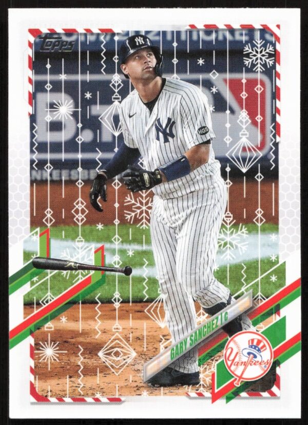 2021 Topps Holiday Card featuring Yankees Gary Sanchez in festive uniform, #HW45 front view.