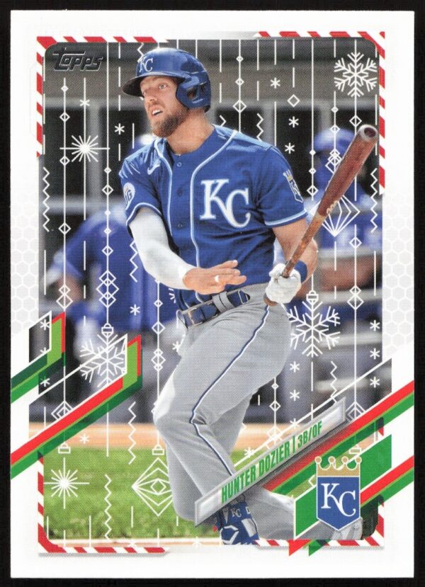 Hunter Dozier 2021 Topps Holiday Card #HW121 Featuring Festive Theme (Front)