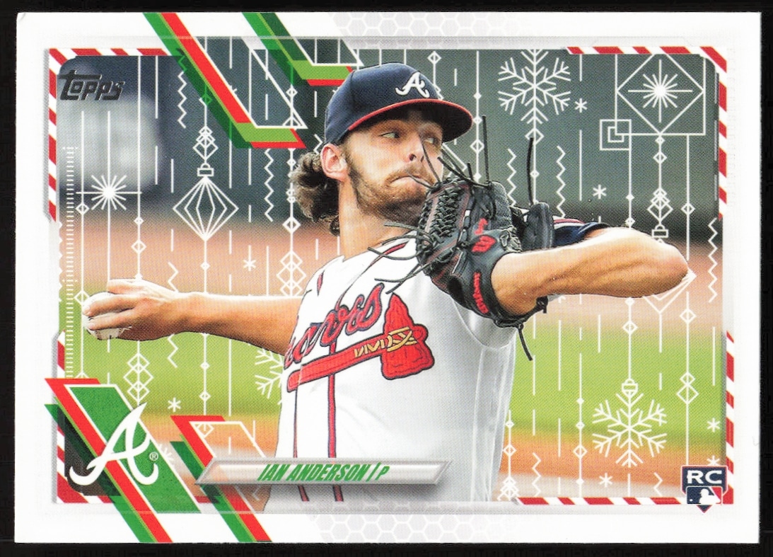 Ian Anderson 2021 Topps Holiday card front with Braves festive design.