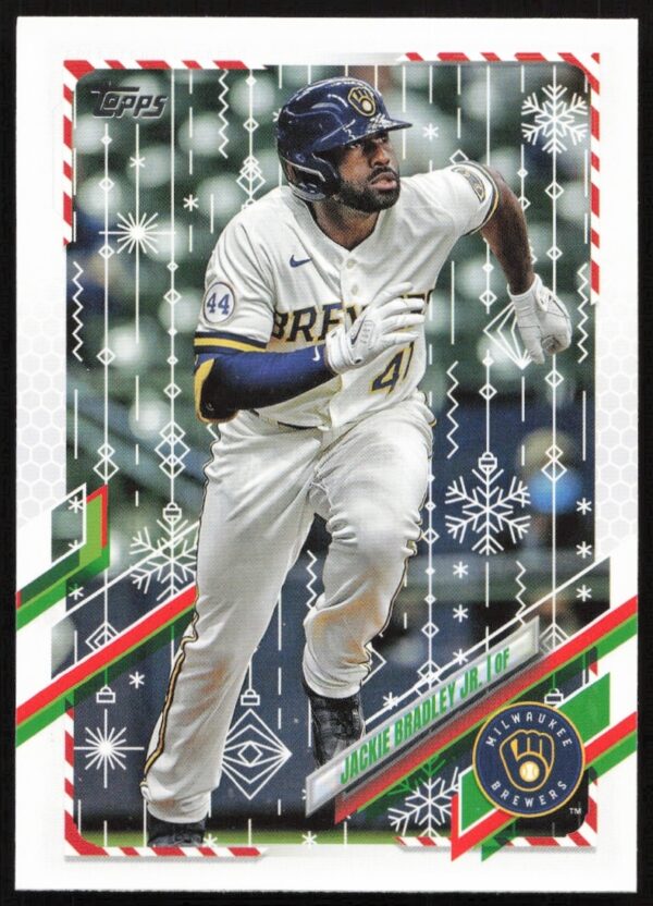 Jackie Bradley Jr. 2021 Topps Holiday Card, Snowflake Design, Card #HW139.