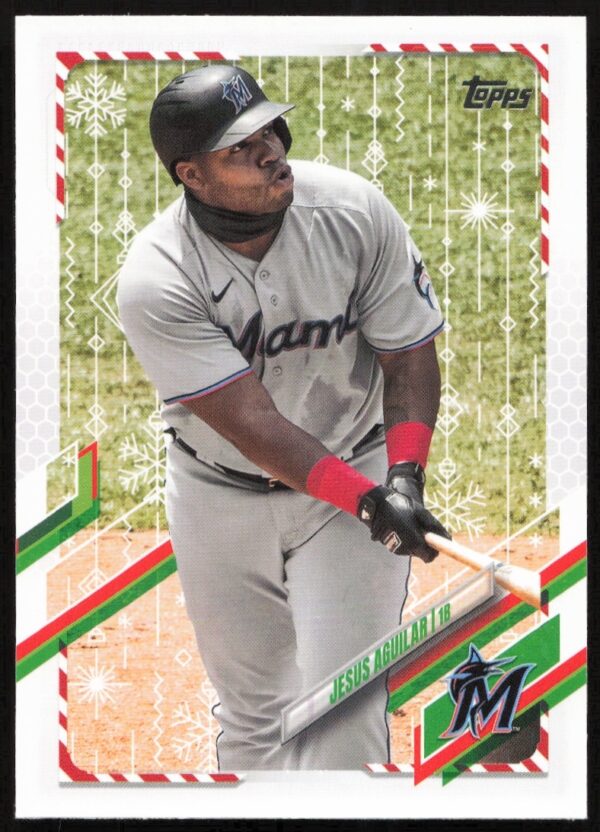 2021 Topps Holiday Jesus Aguilar baseball card #HW173 front view.