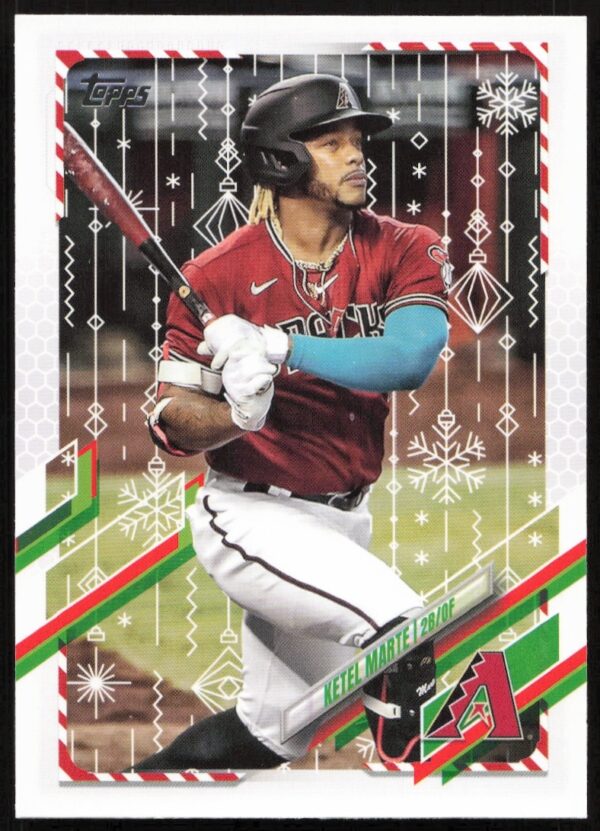 Ketel Marte 2021 Topps Holiday Card, Arizona Diamondbacks, Festive Edition #HW148 (Front).