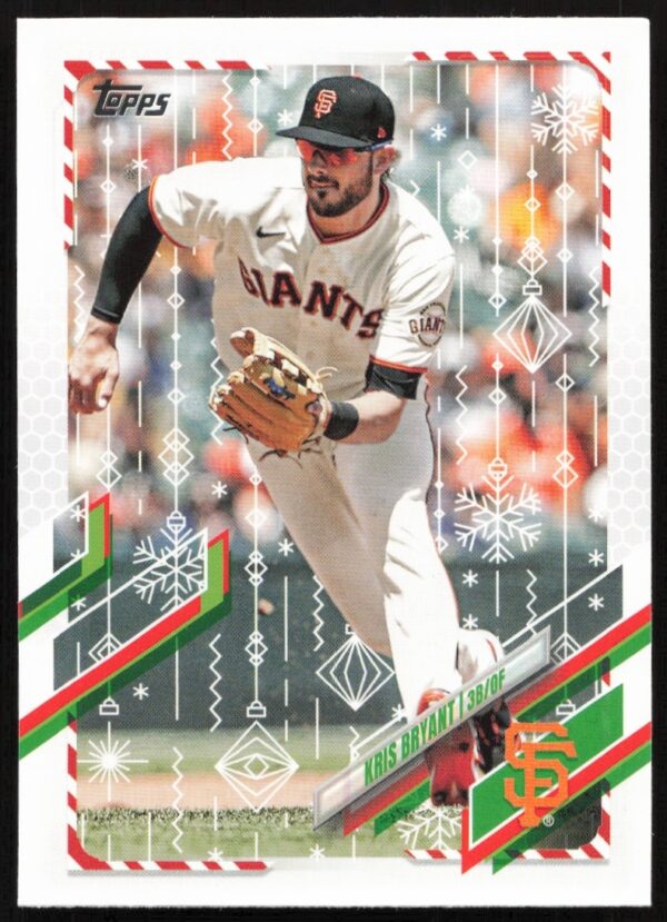 Kris Bryant 2021 Topps Holiday Card #HW167 – Festive Baseball Design.