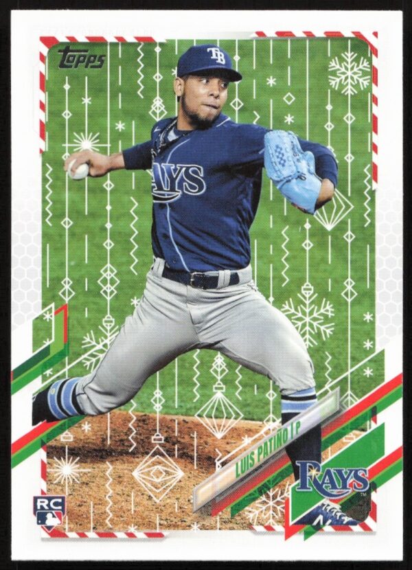 Luis Patino pitching on 2021 Topps Holiday Baseball Card #HW163 front.