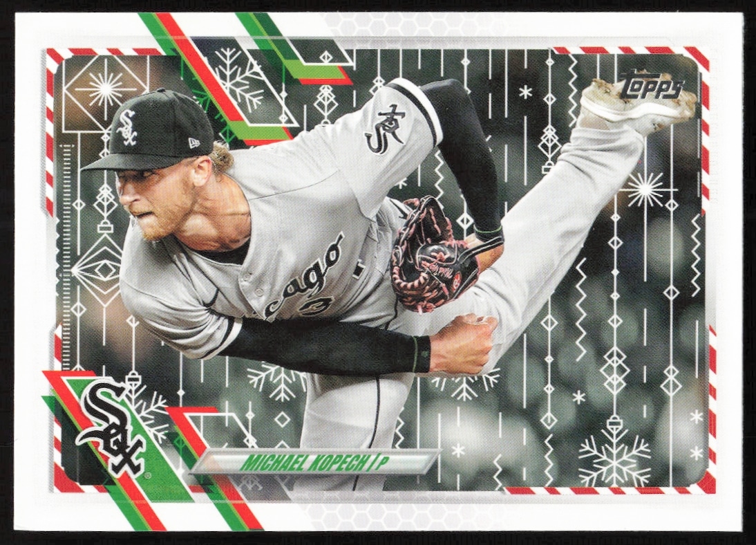 Michael Kopech 2021 Topps Holiday Card: Chicago White Sox Pitcher in Festive Design.