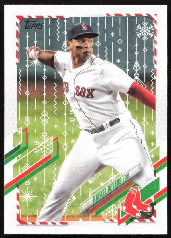 Rafael Devers 2021 Topps Holiday Card #HW66, Boston Red Sox, festive baseball collectible.