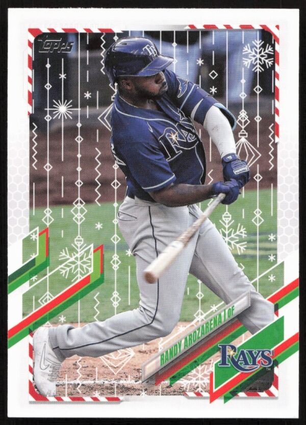 Randy Arozarena 2021 Topps Holiday Card HW206, Tampa Bay Rays Outfielder, Festive Design.