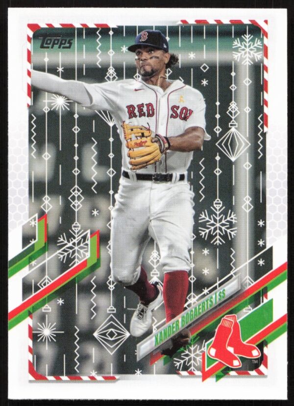 Xander Bogaerts 2021 Topps Holiday Card, Boston Red Sox, Snowflake Design, MLB Player.