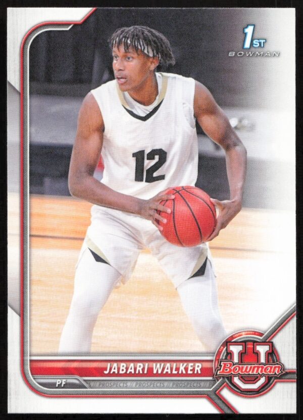 Jabari Walker basketball card showcasing university athleticism, Card #60, 2022 Bowman University.