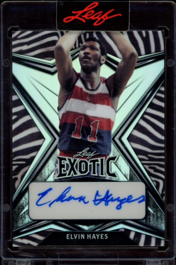 Elvin Hayes Zebra Stripe Autograph Card 2022 Leaf Exotic, limited edition, 1 of 9 produced.