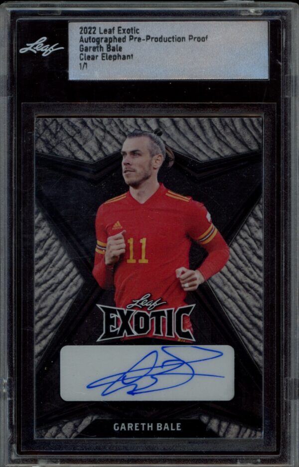 Gareth Bale Signed 2022 Leaf Exotic Card, Clear Elephant Design, Unique Pre-Production Proof.
