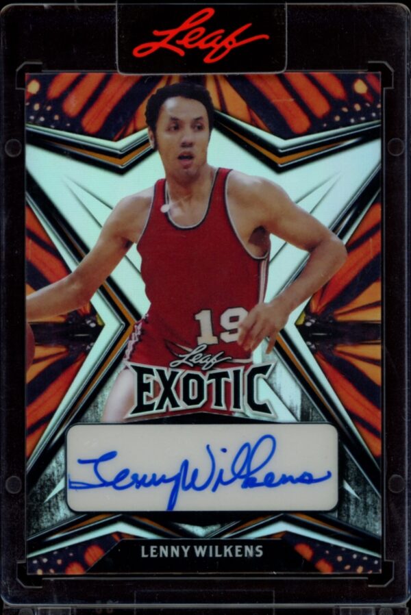 2022 Leaf Exotic Lenny Wilkens Autographed Card with Unique Butterfly Design (#EA-LW1 /4).