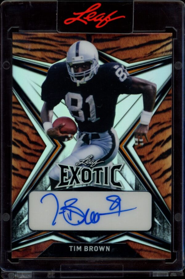 Tim Brown Tiger Stripe 2022 Leaf Exotic Autograph Card, Limited to 10 Copies.