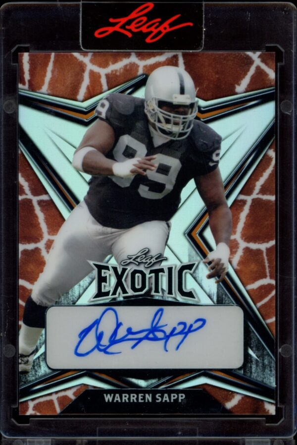 Warren Sapp 2022 Leaf Exotic Giraffe Autographed Card, limited edition 1 of 5, rare collectible.