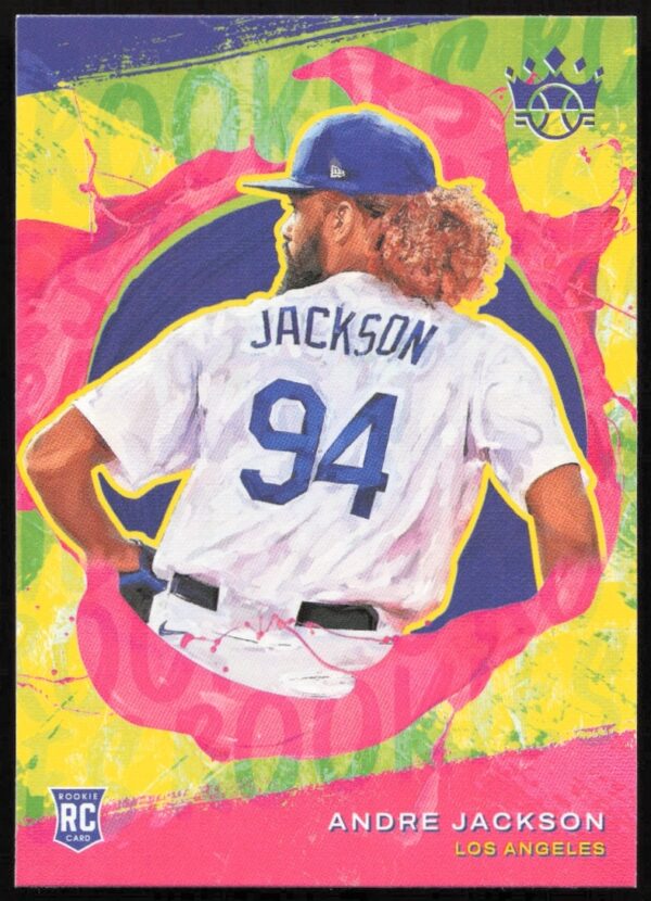 Andre Jackson 2022 Diamond Kings Card, Pitching Illustration, Panini Brand Display.