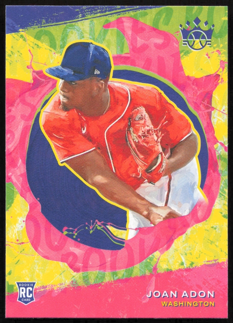 Joan Adon 2022 Panini Diamond Kings Card #141, showcasing vibrant artwork and dynamic baseball action.