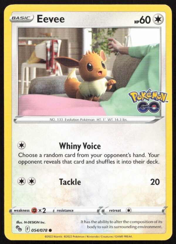 Eevee Pokémon GO Card 2022, Front View, #054/078 for Collectors and Fans.