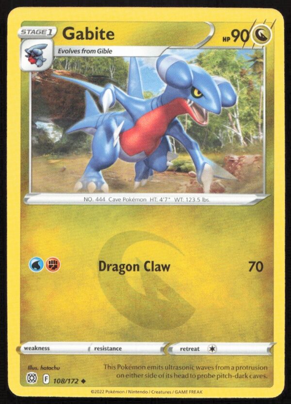 Gabite Pokémon Card from 2022 Sword & Shield Brilliant Stars Set, #108/172, Front View