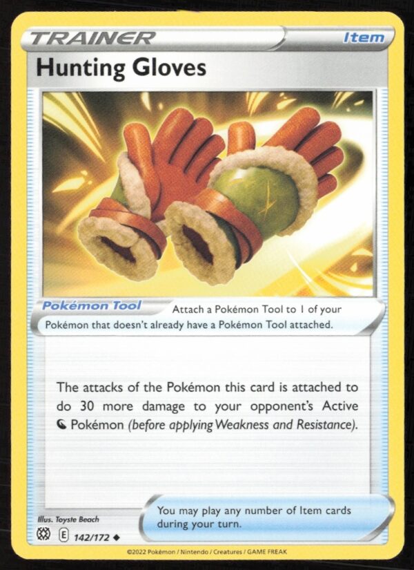 Hunting Gloves Pokémon card from Sword & Shield Brilliant Stars set, number 142/172.
