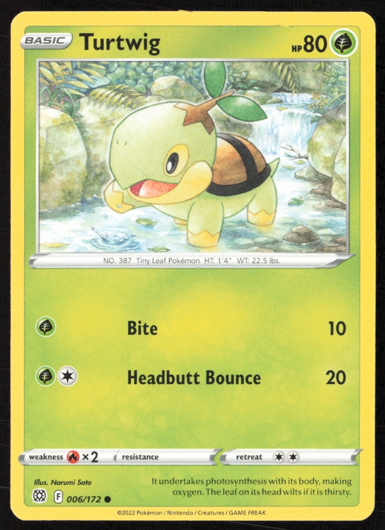 Turtwig Pokémon card #006/172 from 2022 Sword & Shield Brilliant Stars series, front view.